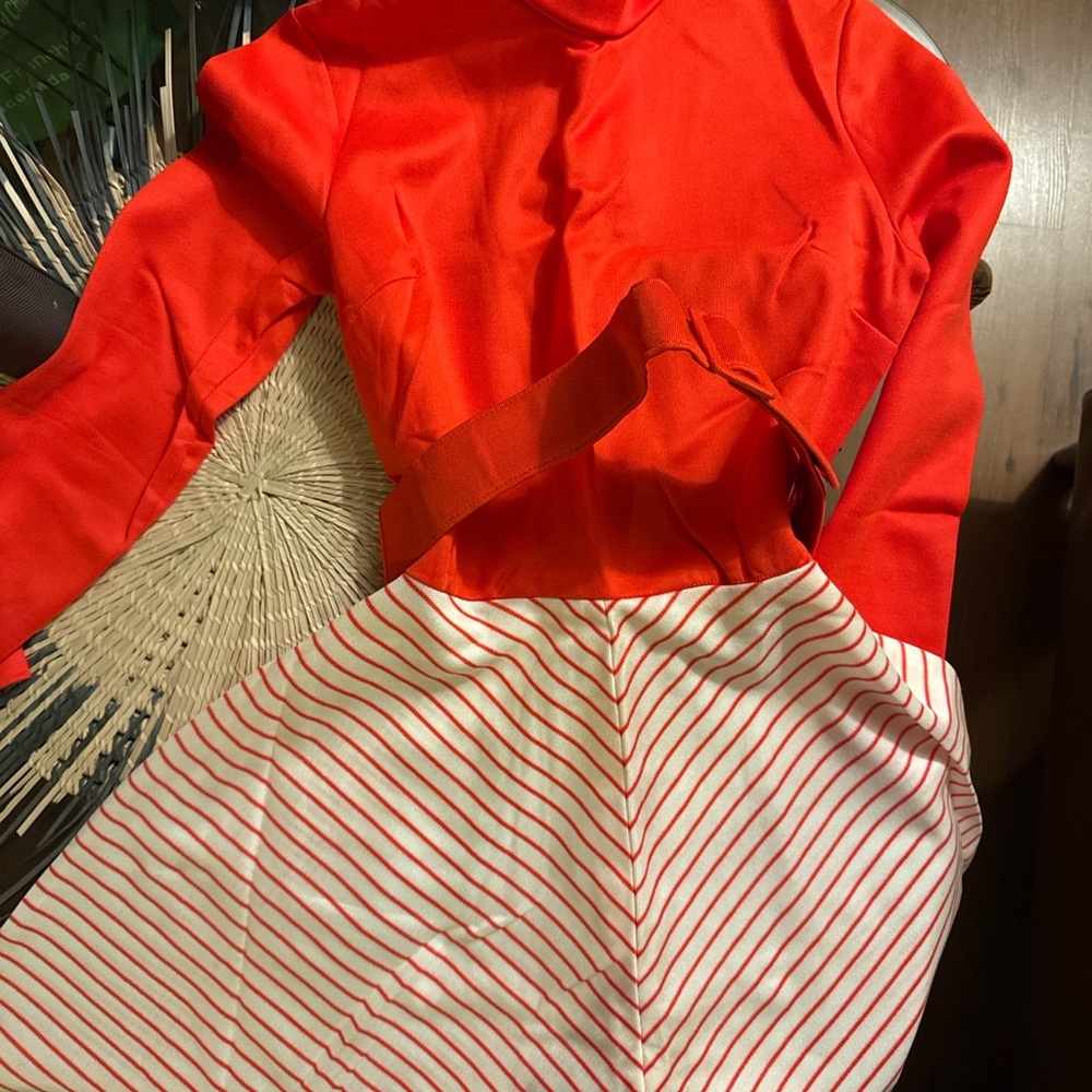 Vintage orange and White Striped Long Sleeve Dress